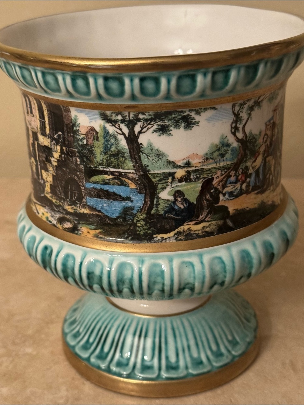 Sicas Sesto Fiorentino Italian Ceramic Planter Vase Gold Trim 1940-1960s